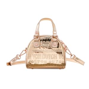 Gold Metallic Dome Satchel Handbag